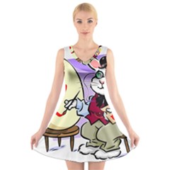 Bunny Easter Artist Spring Cartoon V-neck Sleeveless Dress by Simbadda