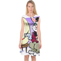 Bunny Easter Artist Spring Cartoon Capsleeve Midi Dress by Simbadda