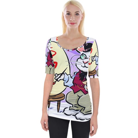 Bunny Easter Artist Spring Cartoon Wide Neckline Tee by Simbadda