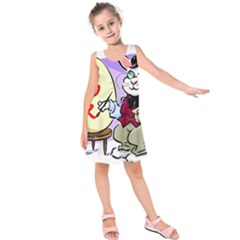 Bunny Easter Artist Spring Cartoon Kids  Sleeveless Dress by Simbadda