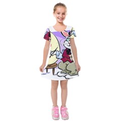 Bunny Easter Artist Spring Cartoon Kids  Short Sleeve Velvet Dress by Simbadda