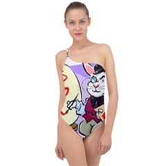 Bunny Easter Artist Spring Cartoon Classic One Shoulder Swimsuit