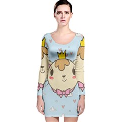 Cat Cloud Heart Texture Kitten Long Sleeve Velvet Bodycon Dress by Simbadda