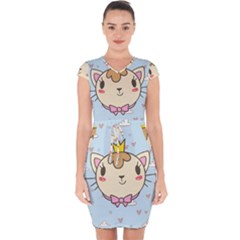 Cat Cloud Heart Texture Kitten Capsleeve Drawstring Dress  by Simbadda