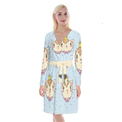 Cat Cloud Heart Texture Kitten Long Sleeve Velvet Front Wrap Dress by Simbadda