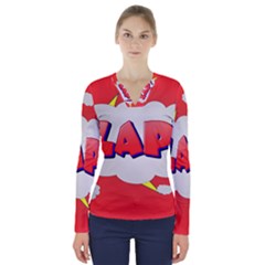 Comic Bubble Popart Cartoon Action V-neck Long Sleeve Top by Simbadda