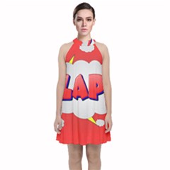 Comic Bubble Popart Cartoon Action Velvet Halter Neckline Dress 