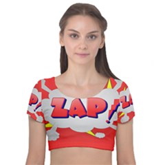 Comic Bubble Popart Cartoon Action Velvet Short Sleeve Crop Top  by Simbadda