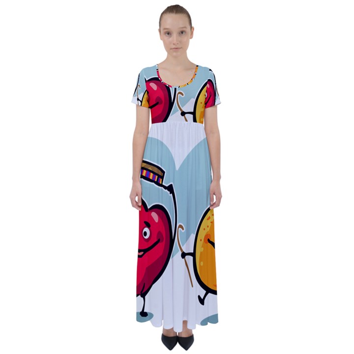 Dancing Fruit Apple Organic Fruit High Waist Short Sleeve Maxi Dress