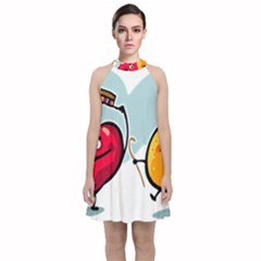 Dancing Fruit Apple Organic Fruit Velvet Halter Neckline Dress  by Simbadda