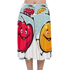 Dancing Fruit Apple Organic Fruit Velvet Flared Midi Skirt