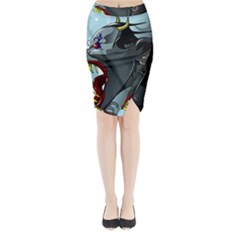 Demon Devil Evil Monster Alien Midi Wrap Pencil Skirt by Simbadda