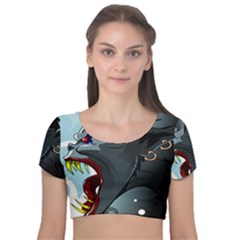 Demon Devil Evil Monster Alien Velvet Short Sleeve Crop Top 