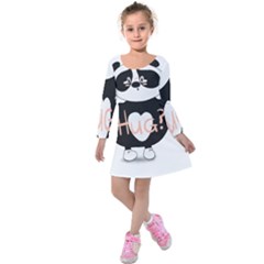 Panda Hug Sorry Cute Cute Bear Kids  Long Sleeve Velvet Dress by Simbadda