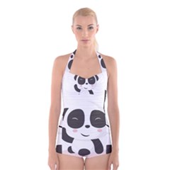 Panda Bear Funny Cute Boyleg Halter Swimsuit  by Simbadda