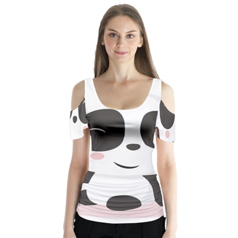 Panda Bear Funny Cute Butterfly Sleeve Cutout Tee  by Simbadda