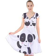 Panda Bear Funny Cute Cap Sleeve Front Wrap Midi Dress by Simbadda