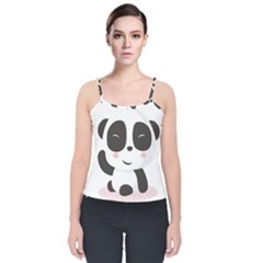 Panda Bear Funny Cute Velvet Spaghetti Strap Top