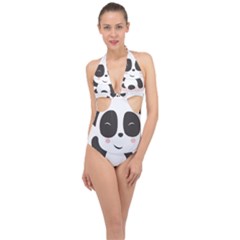 Panda Bear Funny Cute Halter Front Plunge Swimsuit by Simbadda