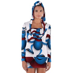 Reindeer Dancing Blue Christmas Long Sleeve Hooded T-shirt by Simbadda