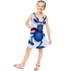 Reindeer Dancing Blue Christmas Kids  Tunic Dress by Simbadda