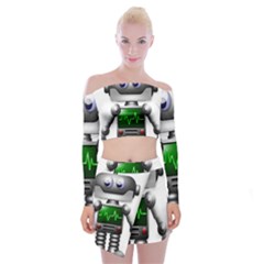 Robot Off Shoulder Top With Mini Skirt Set by Simbadda