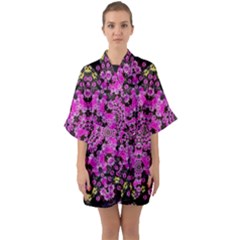 Namaste Decorative Flower Pattern Of Floral Quarter Sleeve Kimono Robe by pepitasart