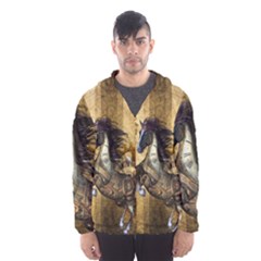 Awesome Steampunk Horse, Clocks And Gears In Golden Colors Hooded Wind Breaker (men) by FantasyWorld7