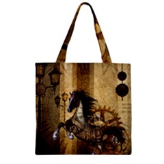 Awesome Steampunk Horse, Clocks And Gears In Golden Colors Zipper Grocery Tote Bag by FantasyWorld7