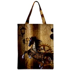 Awesome Steampunk Horse, Clocks And Gears In Golden Colors Zipper Classic Tote Bag by FantasyWorld7