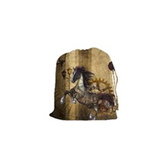 Awesome Steampunk Horse, Clocks And Gears In Golden Colors Drawstring Pouches (xs)  by FantasyWorld7