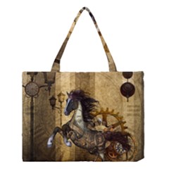 Awesome Steampunk Horse, Clocks And Gears In Golden Colors Medium Tote Bag by FantasyWorld7