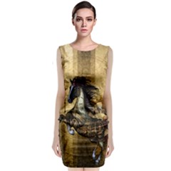 Awesome Steampunk Horse, Clocks And Gears In Golden Colors Sleeveless Velvet Midi Dress by FantasyWorld7