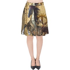 Awesome Steampunk Horse, Clocks And Gears In Golden Colors Velvet High Waist Skirt by FantasyWorld7