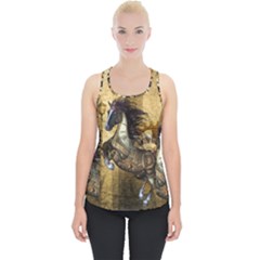 Awesome Steampunk Horse, Clocks And Gears In Golden Colors Piece Up Tank Top by FantasyWorld7