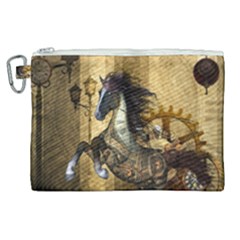 Awesome Steampunk Horse, Clocks And Gears In Golden Colors Canvas Cosmetic Bag (xl) by FantasyWorld7