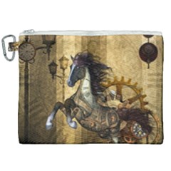 Awesome Steampunk Horse, Clocks And Gears In Golden Colors Canvas Cosmetic Bag (xxl) by FantasyWorld7