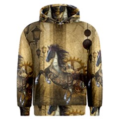 Awesome Steampunk Horse, Clocks And Gears In Golden Colors Men s Overhead Hoodie by FantasyWorld7