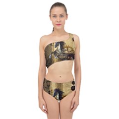 Awesome Steampunk Horse, Clocks And Gears In Golden Colors Spliced Up Two Piece Swimsuit by FantasyWorld7