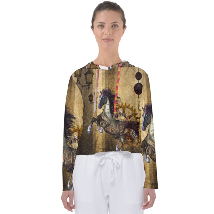 Awesome Steampunk Horse, Clocks And Gears In Golden Colors Women s Slouchy Sweat