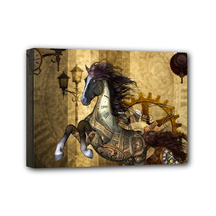 Awesome Steampunk Horse, Clocks And Gears In Golden Colors Mini Canvas 7  x 5 