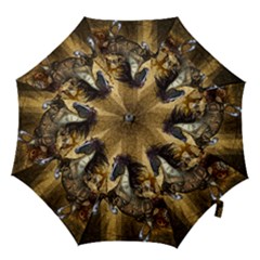 Awesome Steampunk Horse, Clocks And Gears In Golden Colors Hook Handle Umbrellas (large) by FantasyWorld7