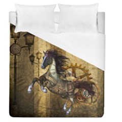 Awesome Steampunk Horse, Clocks And Gears In Golden Colors Duvet Cover (queen Size) by FantasyWorld7