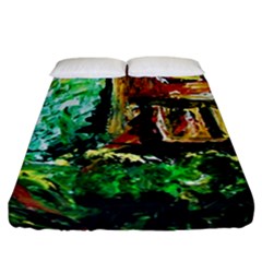 Old Tree And House With An Arch 5 Fitted Sheet (california King Size) by bestdesignintheworld