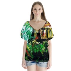 Old Tree And House With An Arch 5 V-neck Flutter Sleeve Top by bestdesignintheworld