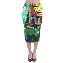 Old Tree And House With An Arch 5 Velvet Midi Pencil Skirt by bestdesignintheworld