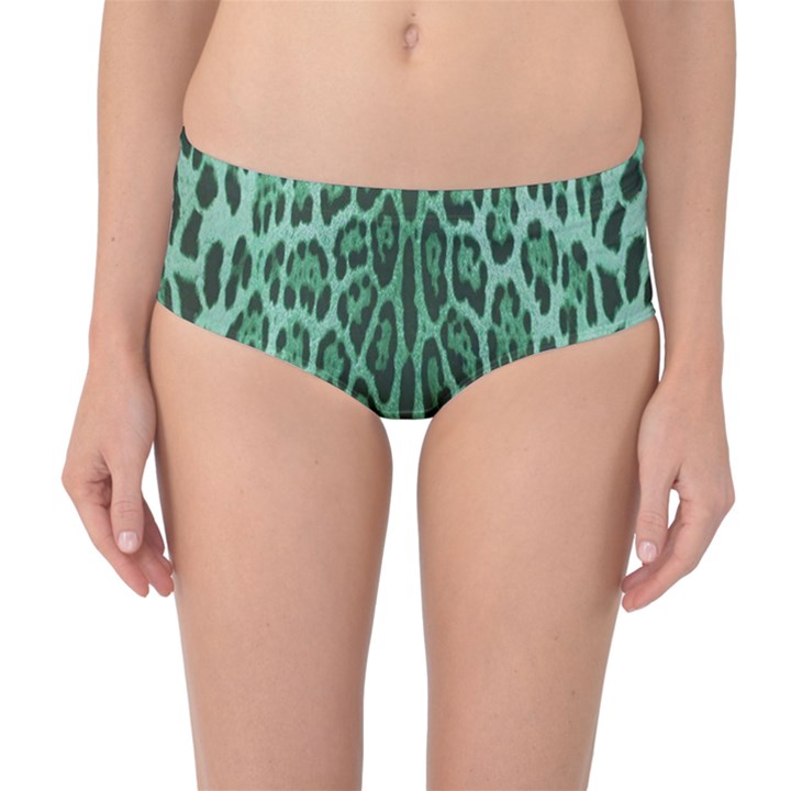 Green Leopard print Mid-Waist Bikini Bottoms