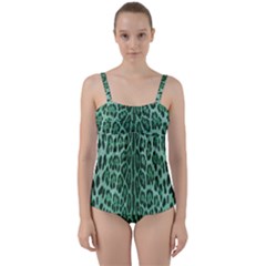 Green Leopard Print Twist Front Tankini Set