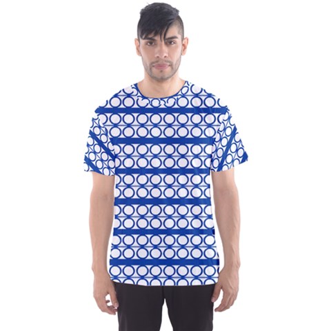 Circles Lines Blue White Pattern  Men s Sports Mesh Tee by BrightVibesDesign