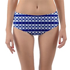 Circles Lines Blue White Pattern  Reversible Mid-waist Bikini Bottoms by BrightVibesDesign